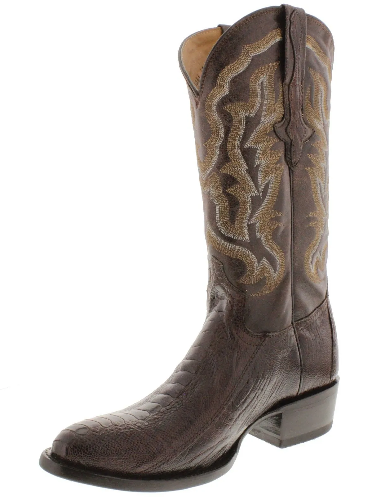 Men's Brown Genuine Ostrich Foot Exotic Skin Cowboy Boots - Round Toe