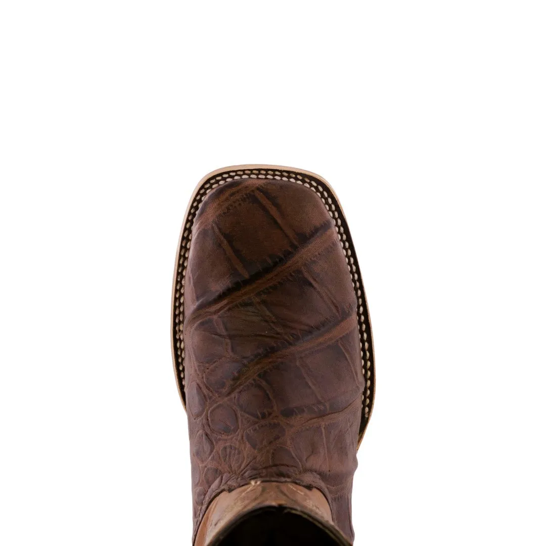Mens Brown Western Wear Leather Cowboy Boots Elephant Print Square Toe