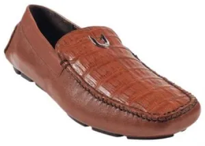 Men's Cognac Genuine Caimen Belly Driver - Mens Light Brown Mens Dress Shoes