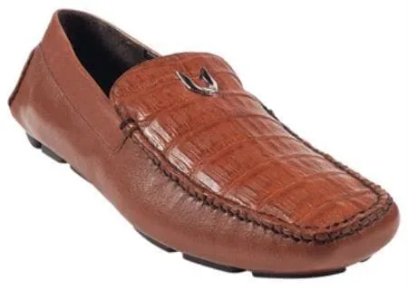 Men's Cognac Genuine Caimen Belly Driver - Mens Light Brown Mens Dress Shoes