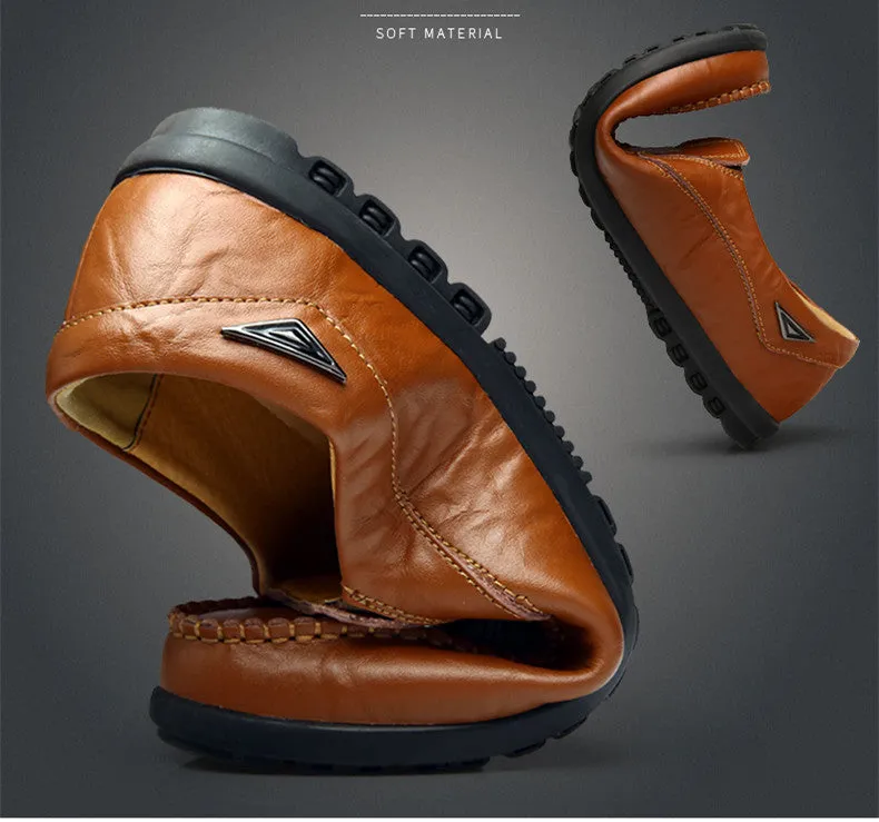 Men's Genuine Leather Casual Driving Shoes | Plus Size Loafers