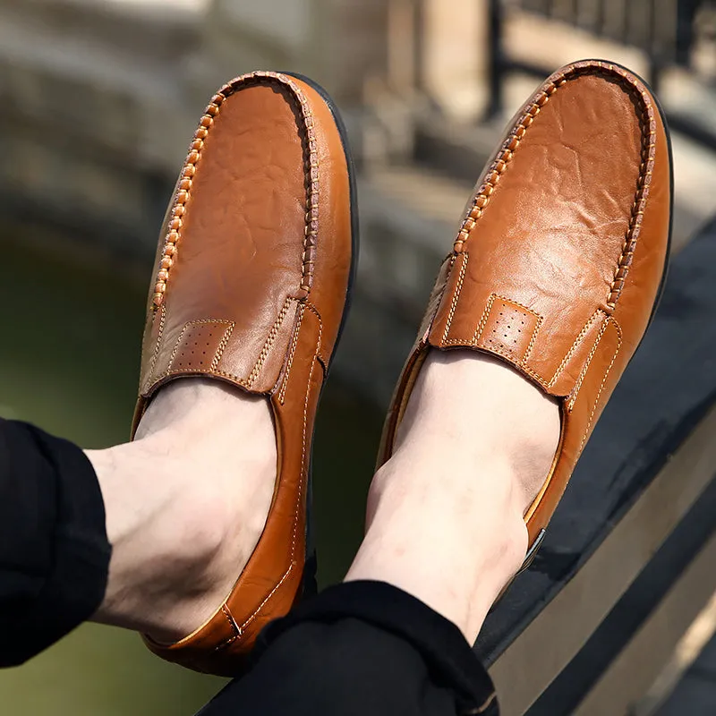 Men's Genuine Leather Casual Driving Shoes | Plus Size Loafers