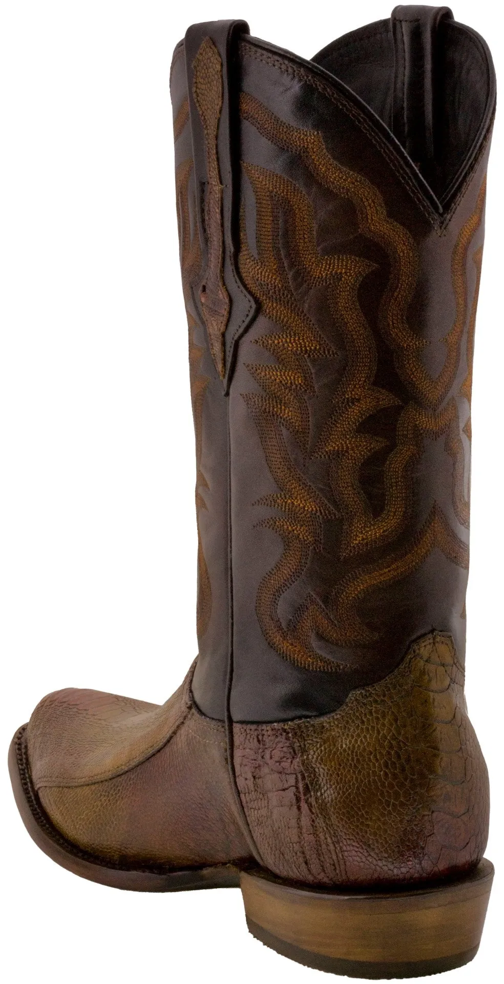 Men's Honey Genuine Ostrich Leg Skin Cowboy Boots J Toe
