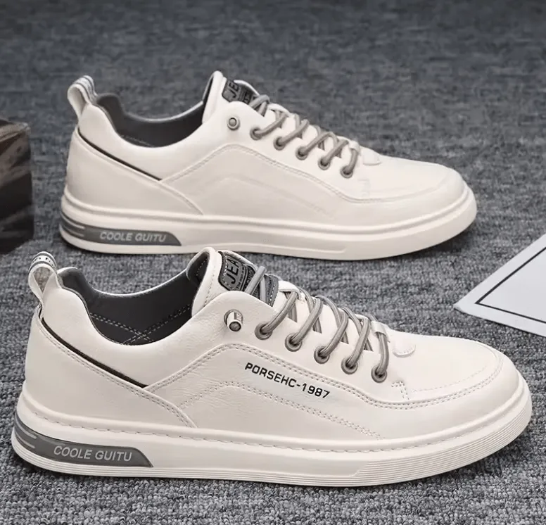 Men’s Leather Sneakers – Comfortable Slip-On Shoes for Driving, Walking & Office Fashion