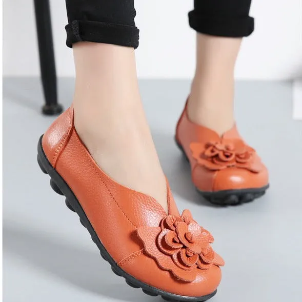 Mom's retro flower decor slip on loafers low heel casual shoes