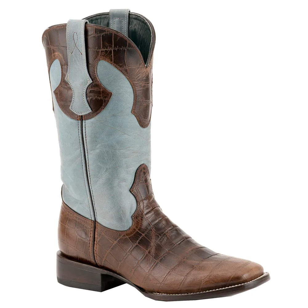 Mustang Croc Embossed Square Toe Cowboy Boots