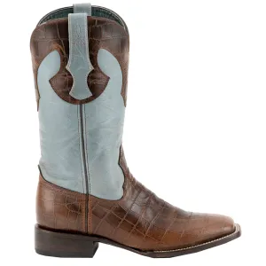 Mustang Croc Embossed Square Toe Cowboy Boots
