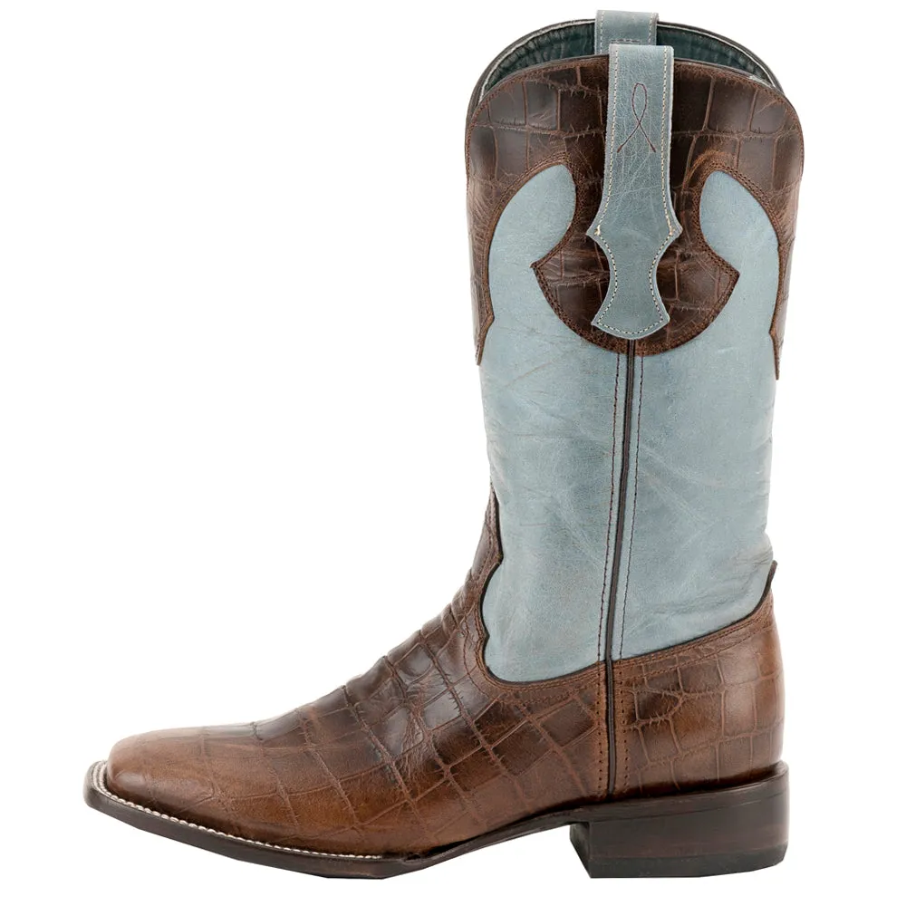 Mustang Croc Embossed Square Toe Cowboy Boots