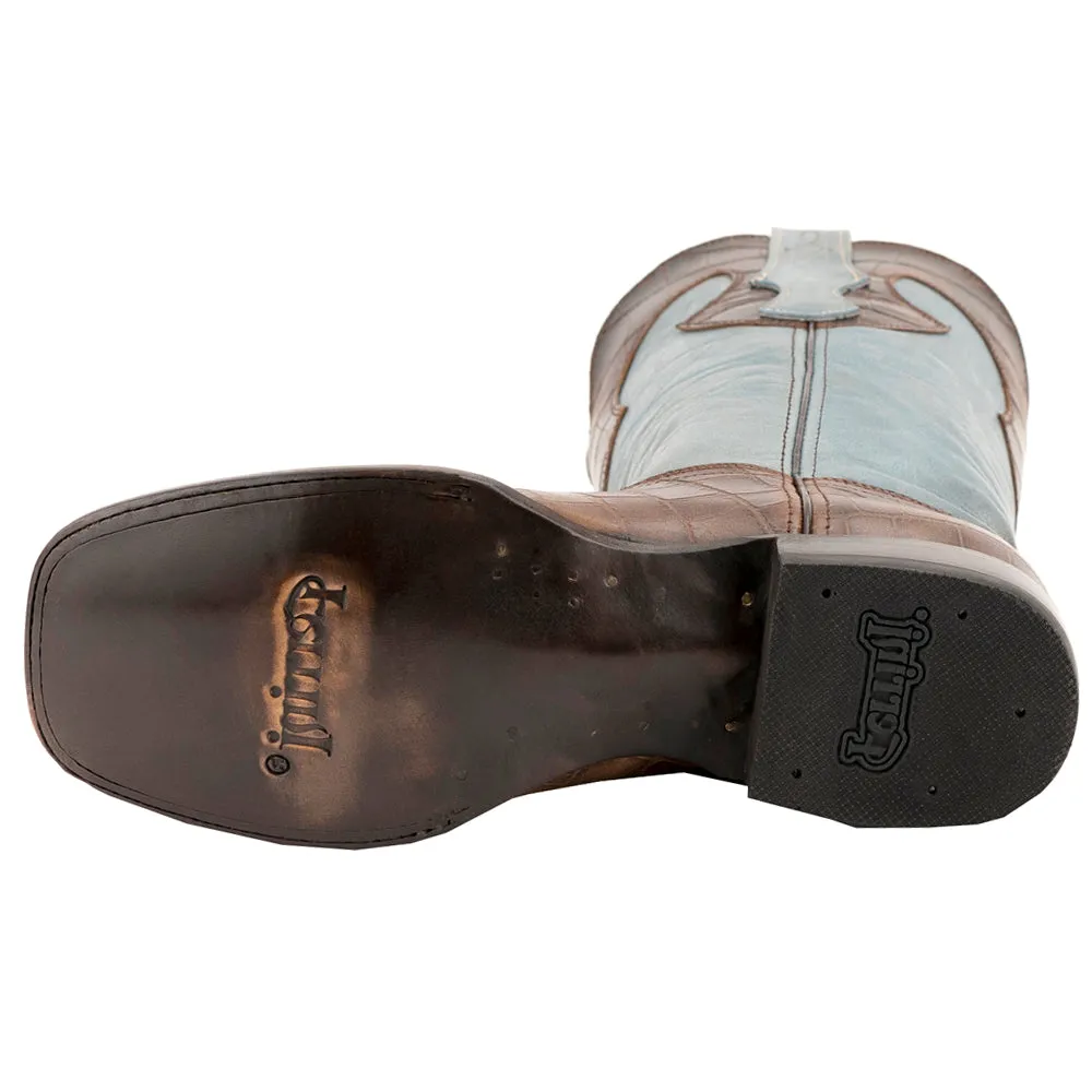 Mustang Croc Embossed Square Toe Cowboy Boots