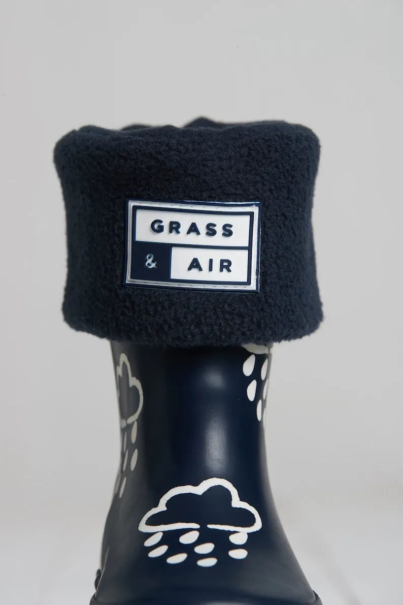 Navy Kids Wellies, Grass & Air Colour-Rain Boots