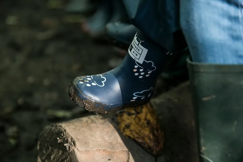 Navy Kids Wellies, Grass & Air Colour-Rain Boots