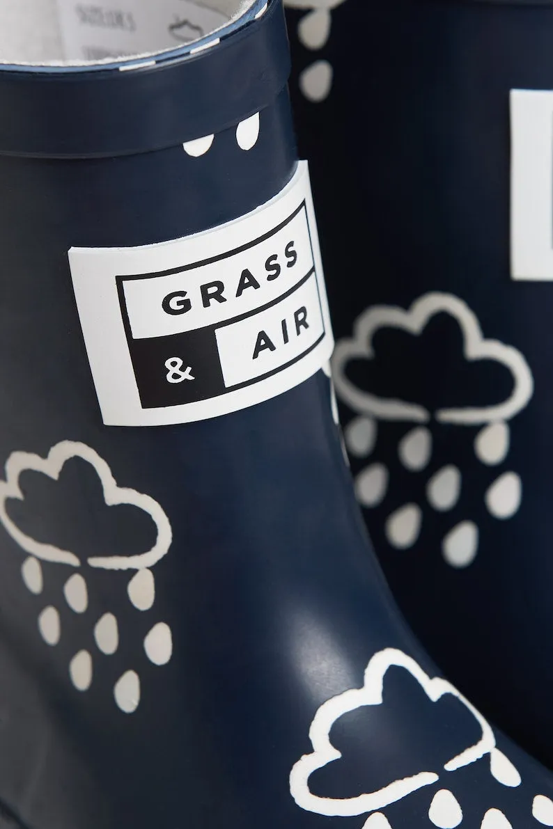 Navy Kids Wellies, Grass & Air Colour-Rain Boots