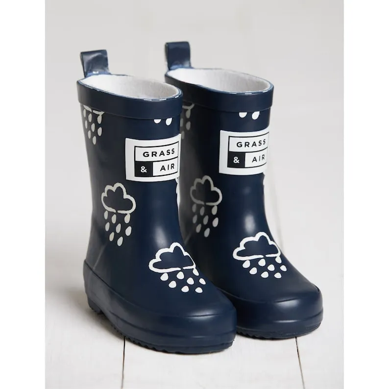 Navy Kids Wellies, Grass & Air Colour-Rain Boots