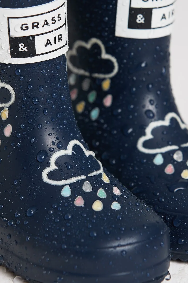 Navy Kids Wellies, Grass & Air Colour-Rain Boots