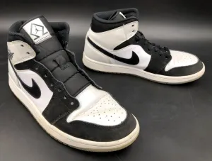 Nike Air Jordan 1 Mid SE 'Diamond' Men's White/Black Sneakers - Size 8 ( COA)