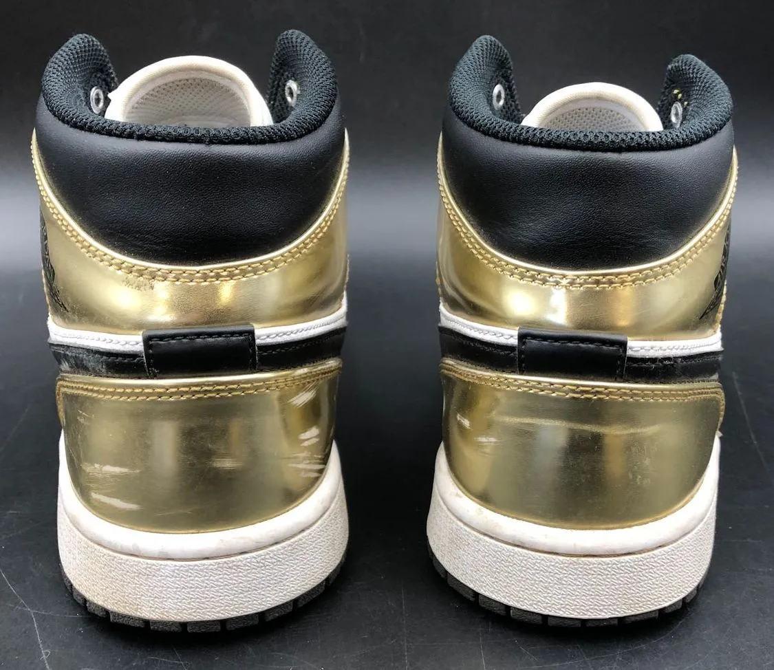 Nike Jordan 1 Mid SE Men's 'Metallic Gold' White/Black Sneakers - Sz 8.5 ( COA)