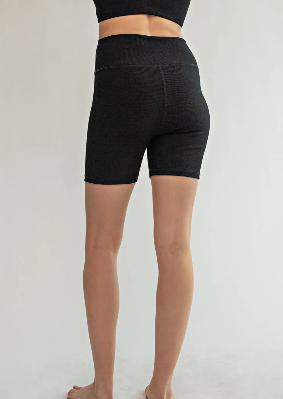 Nylon Rib V-Waist Biker Shorts