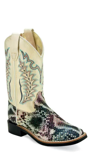 Old West Children Unisex Square Toe Shiny Multicolor Faux Leather Cowboy Boots 11 D
