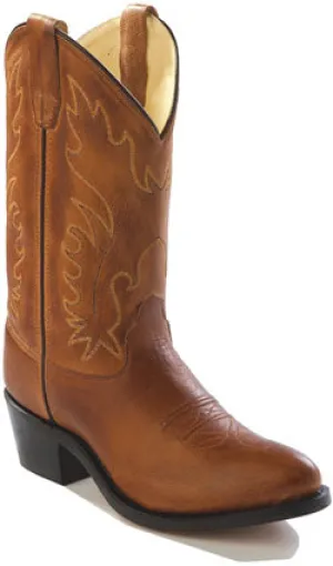 Old West Tan Canyon Youth Girls Corona Leather Narrow J Toe Cowboy Boots 5 D
