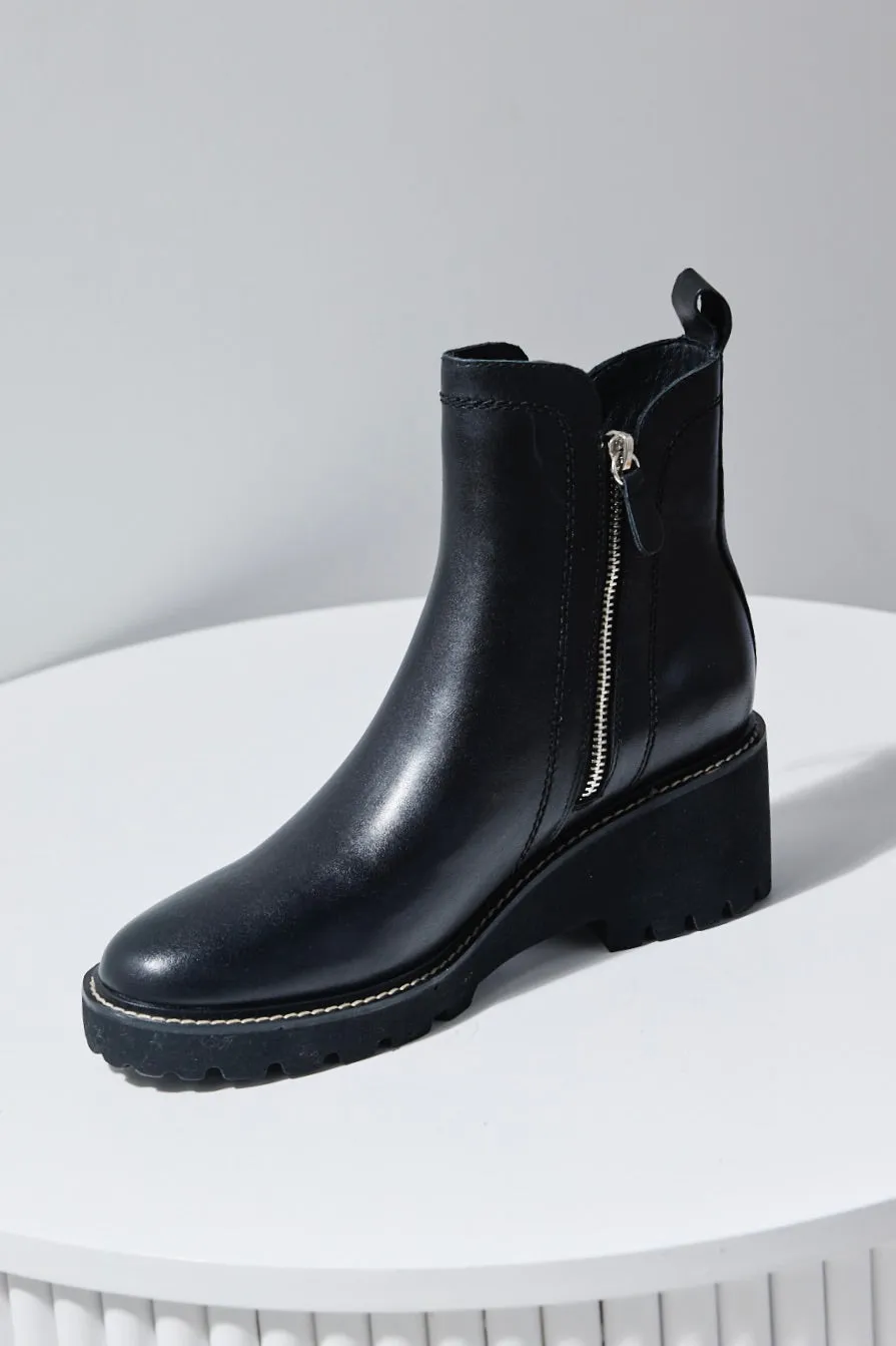 Parson Black Chunky Zip Leather Ankle Boot