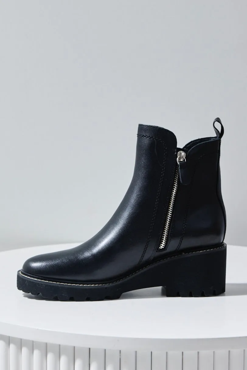Parson Black Chunky Zip Leather Ankle Boot