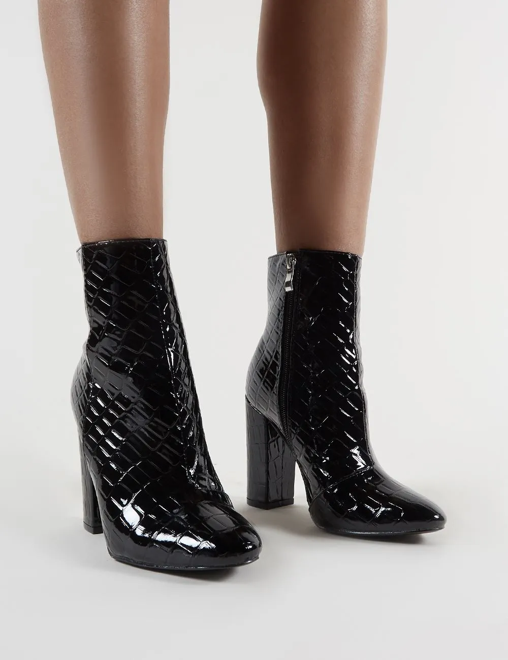 Presley Ankle Boots in Black Croc