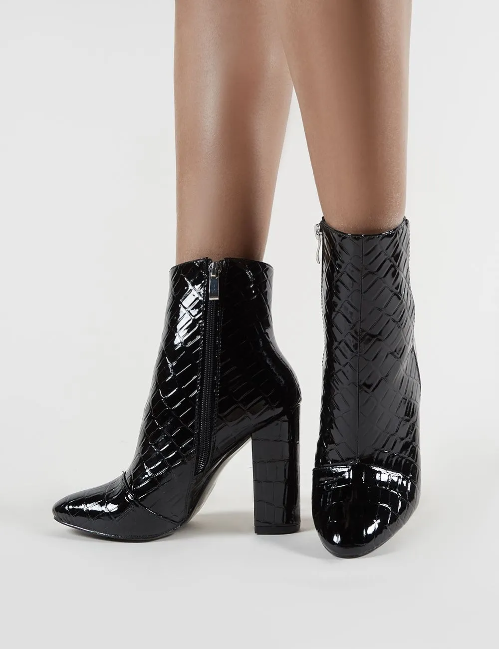 Presley Ankle Boots in Black Croc
