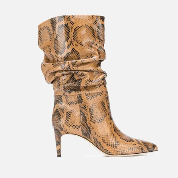PU Point Toe Fold High Heel Calf Boots