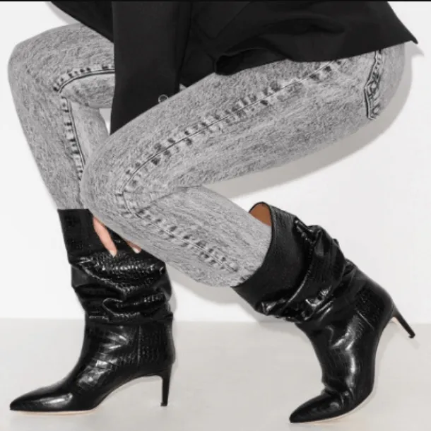 PU Point Toe Fold High Heel Calf Boots