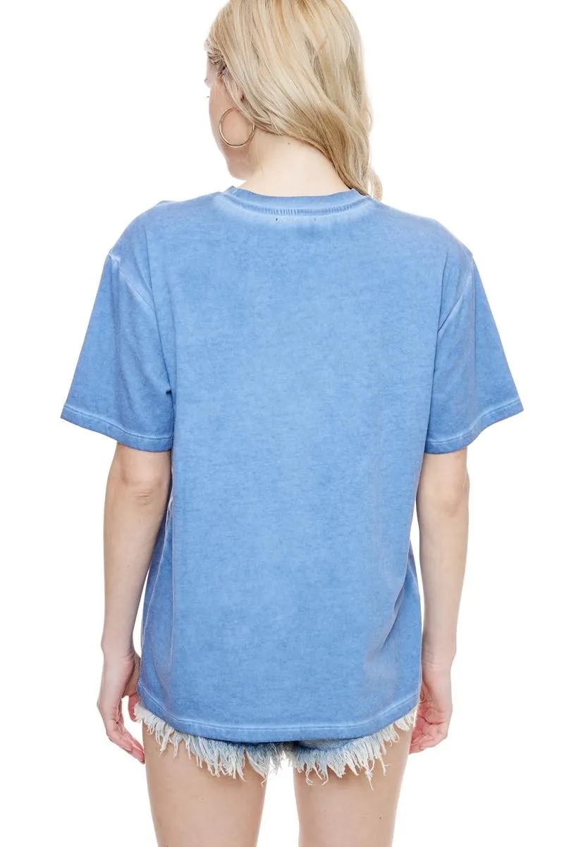 "Puff" Cowboy Boots & Rose Graphic Tee in Blue