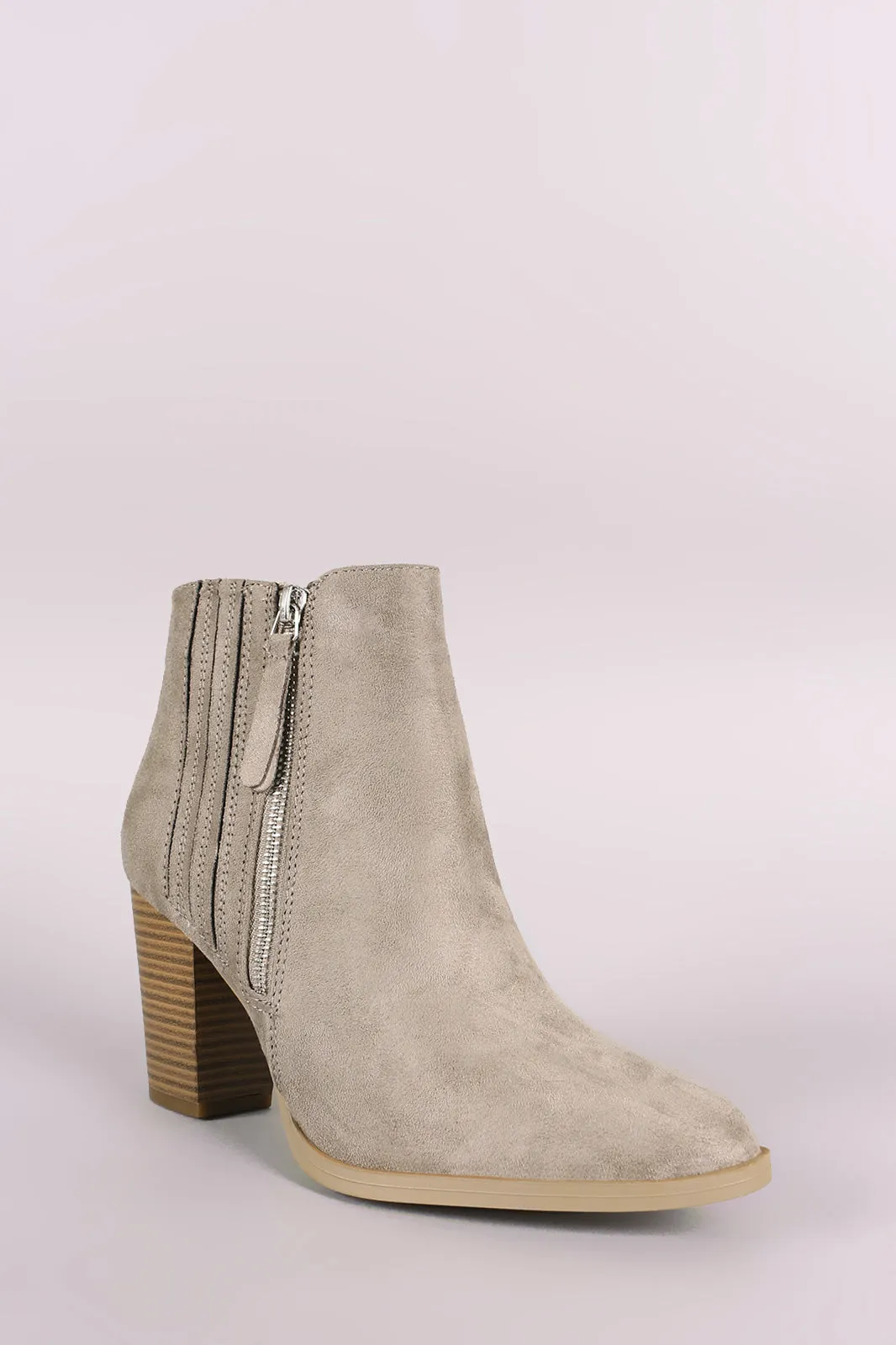 Qupid Suede Almond Toe Chunky Heeled Ankle Boots