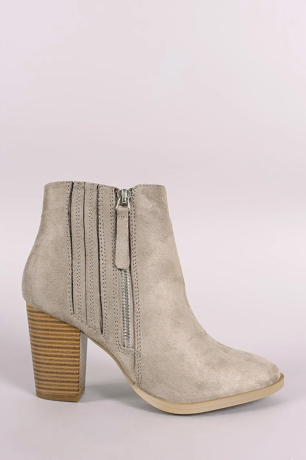 Qupid Suede Almond Toe Chunky Heeled Ankle Boots