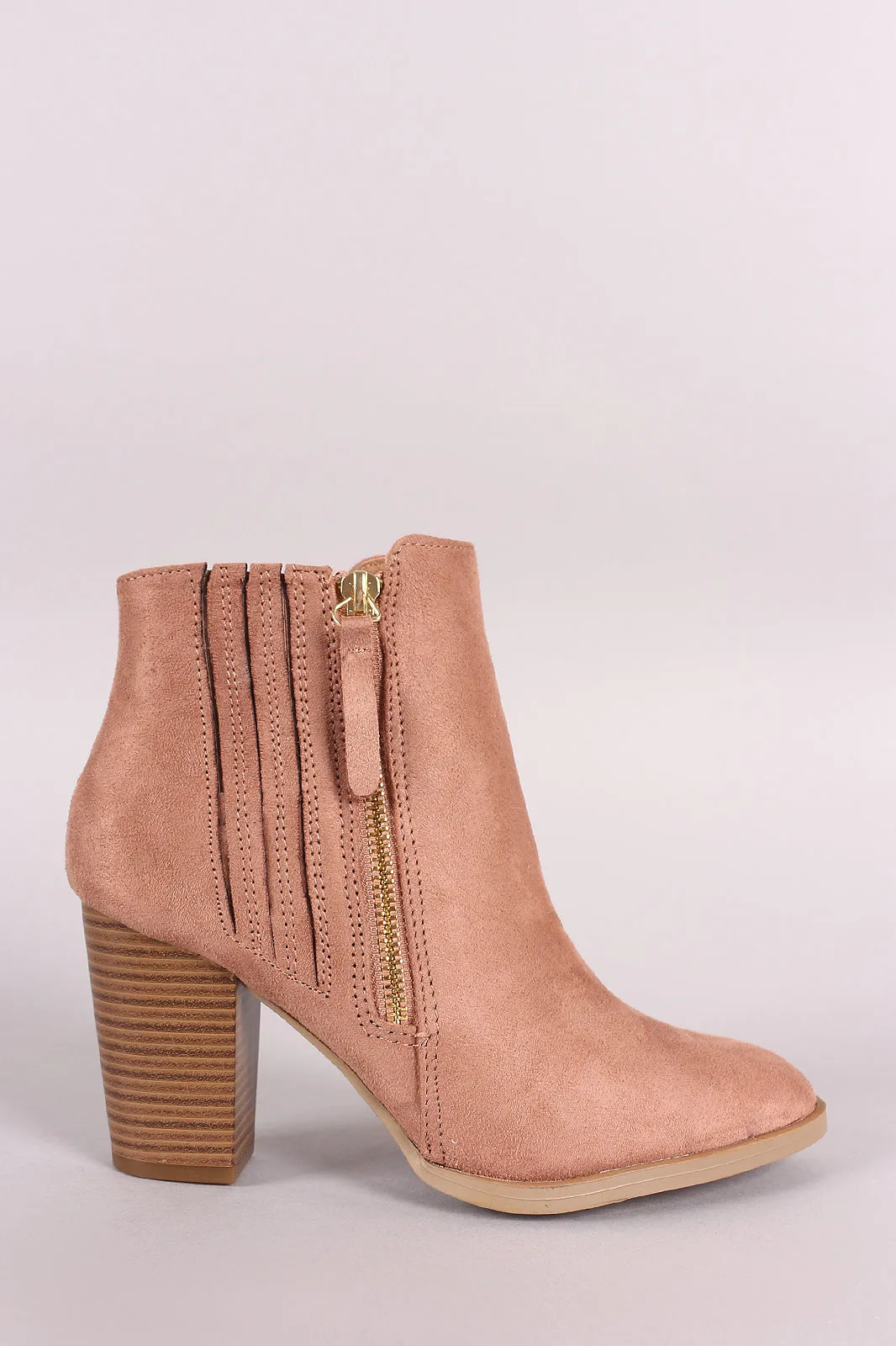 Qupid Suede Almond Toe Chunky Heeled Ankle Boots