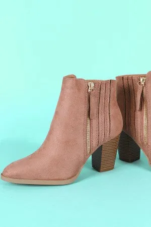 Qupid Suede Almond Toe Chunky Heeled Ankle Boots