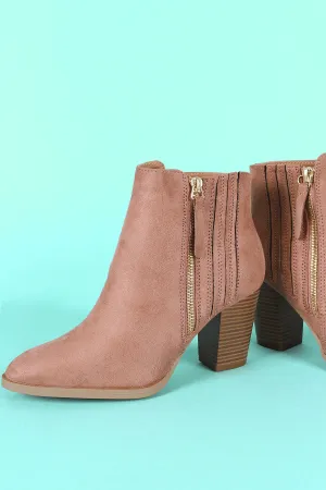 Qupid Suede Almond Toe Chunky Heeled Ankle Boots