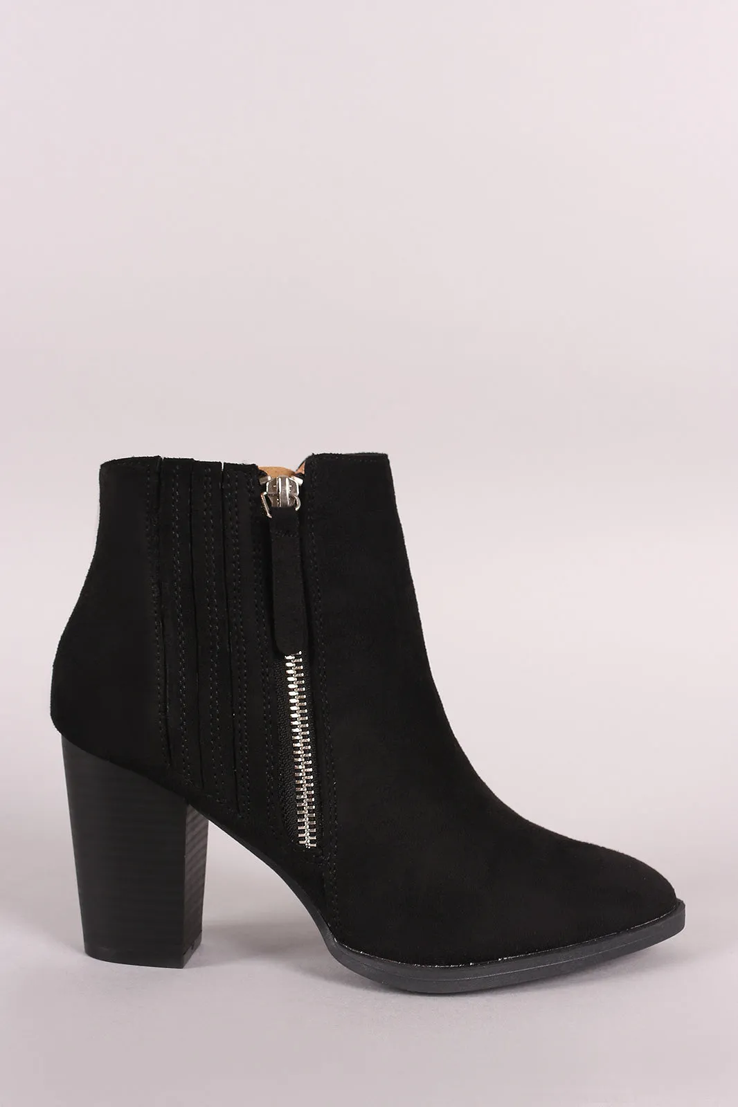 Qupid Suede Almond Toe Chunky Heeled Ankle Boots
