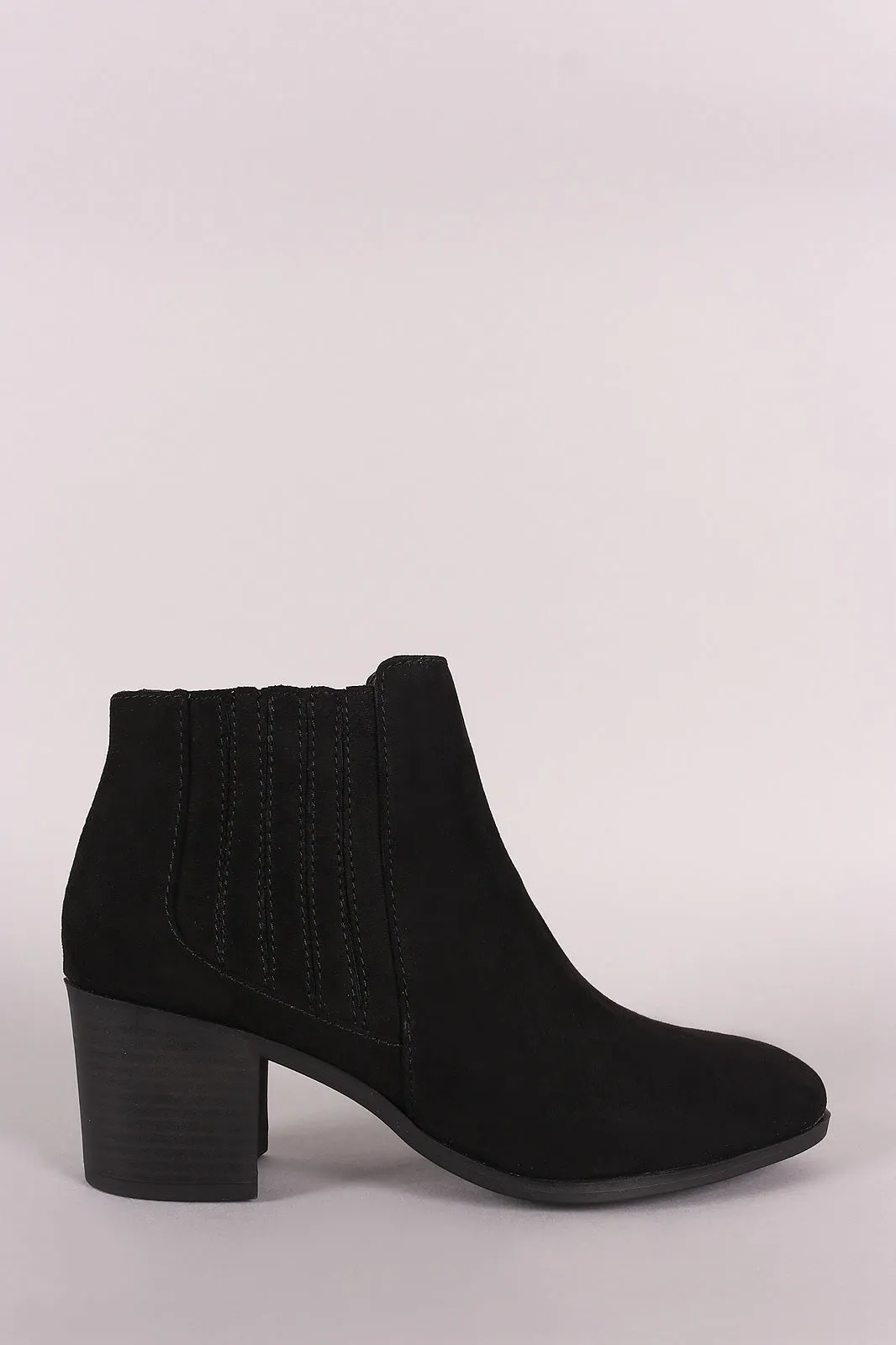 Qupid Suede Almond Toe Elastic Chunky Heeled Booties