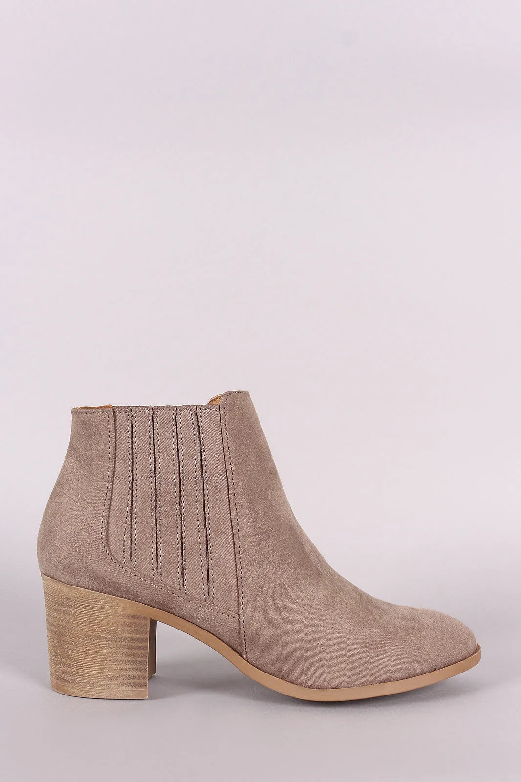 Qupid Suede Almond Toe Elastic Chunky Heeled Booties