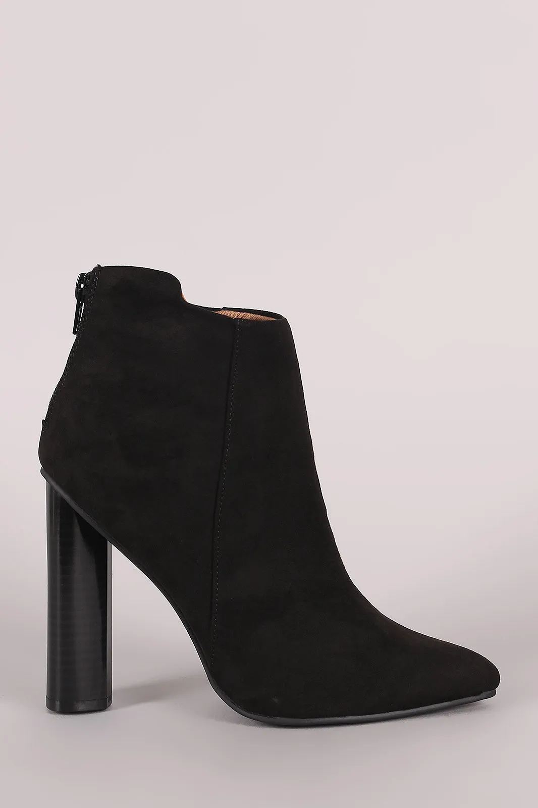 Qupid Suede Pointy Toe Chunky Heeled Ankle Boots