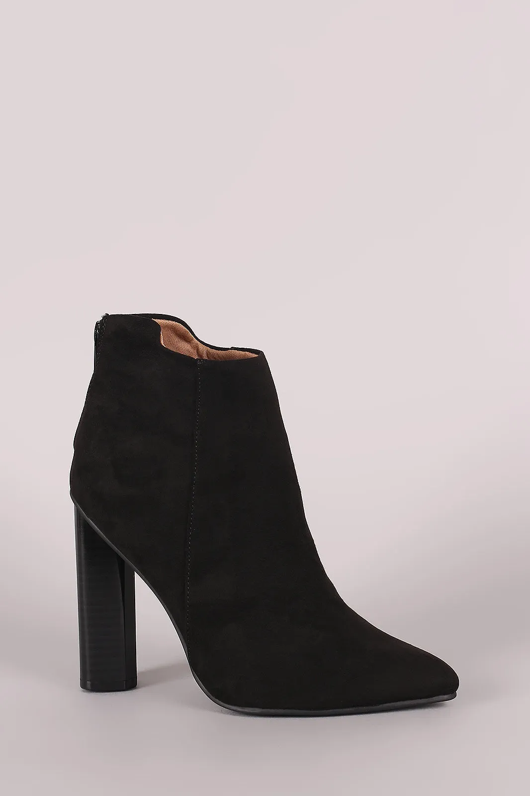 Qupid Suede Pointy Toe Chunky Heeled Ankle Boots