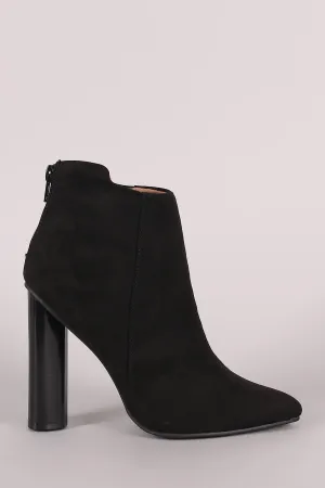 Qupid Suede Pointy Toe Chunky Heeled Ankle Boots