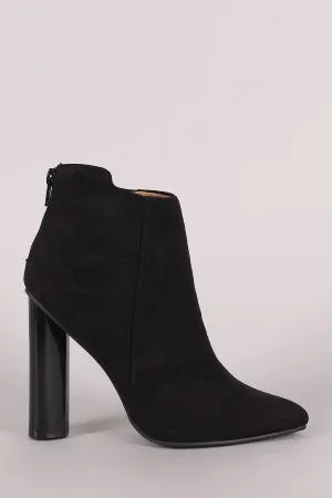 Qupid Suede Pointy Toe Chunky Heeled Ankle Boots