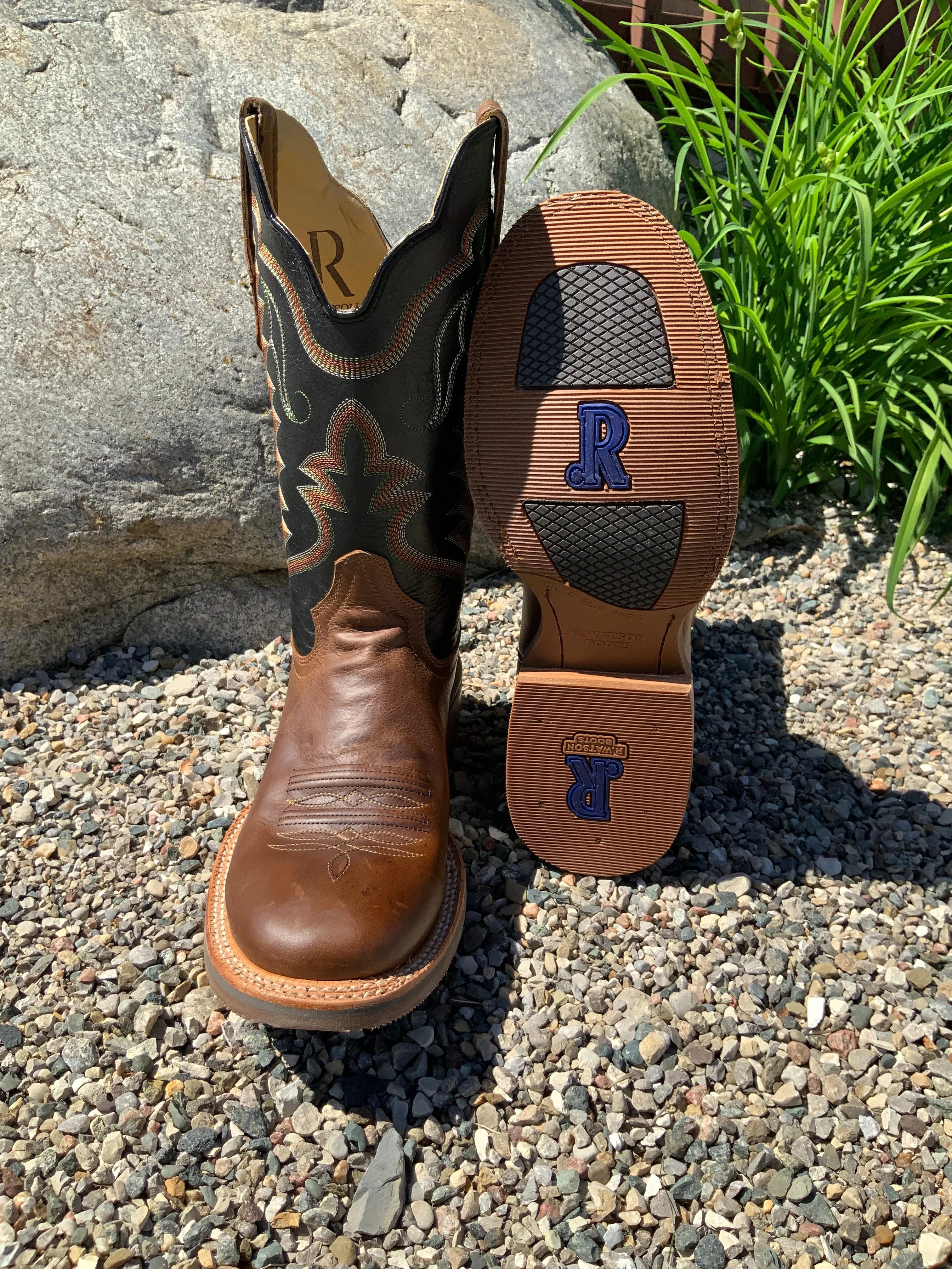 R. Watson Men's Arizona Meil Black Sinatra Cowhide Round Toe Cowboy Boots RW8500-4