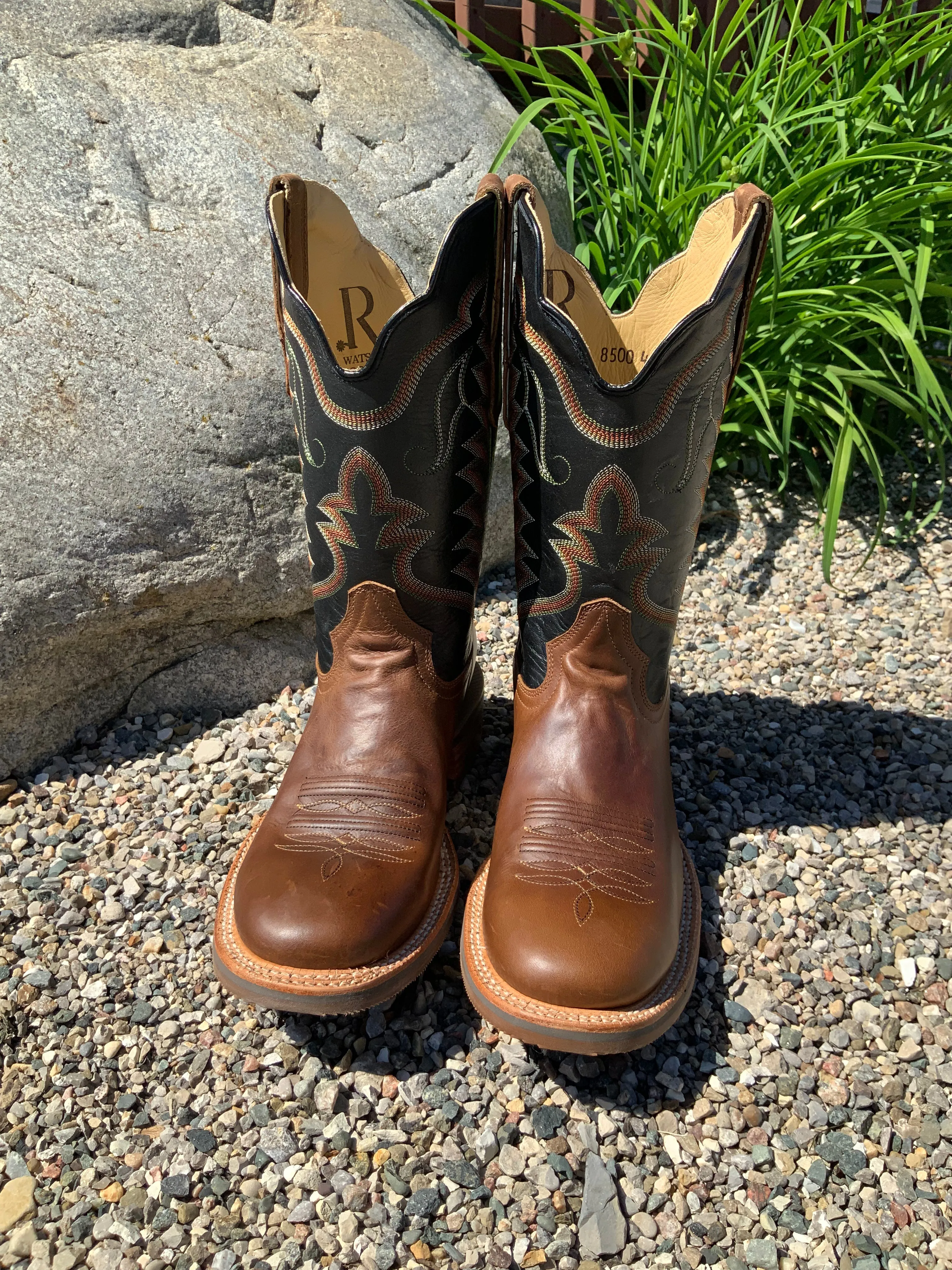 R. Watson Men's Arizona Meil Black Sinatra Cowhide Round Toe Cowboy Boots RW8500-4
