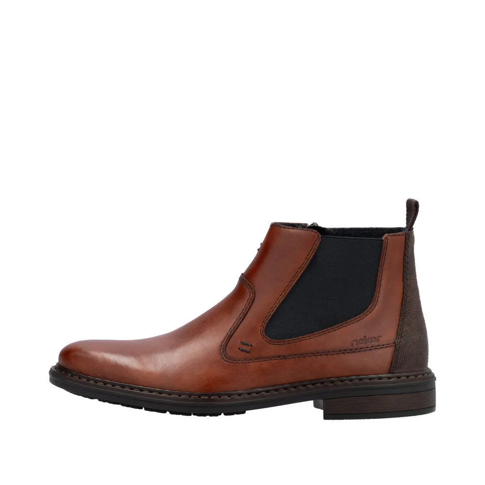 Rieker 17654-22 Mens Wide Toffee Leather Side Zip Ankle Boots