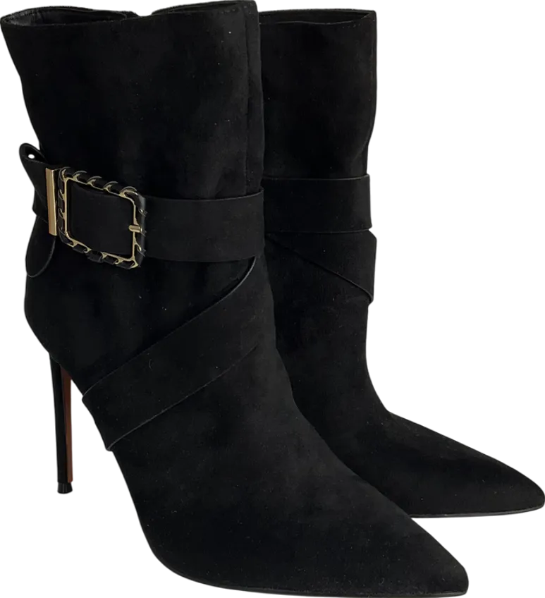 River Island Black Pointed Toe Heeled Boots With Buckle UK 7 EU 41 👞