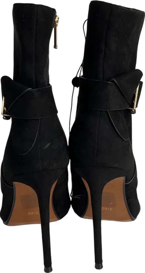 River Island Black Pointed Toe Heeled Boots With Buckle UK 7 EU 41 👞