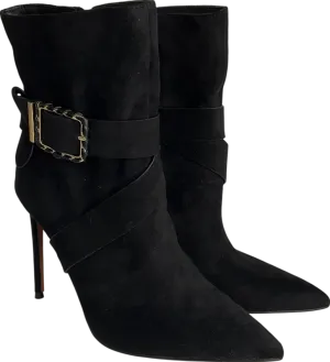 River Island Black Pointed Toe Heeled Boots With Buckle UK 7 EU 41 👞