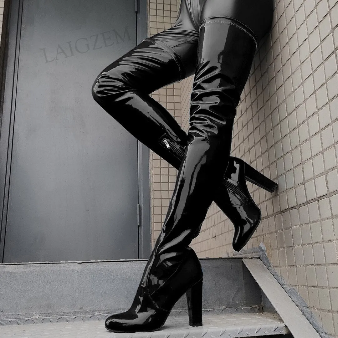 Round Toe Boots Chunky Heels