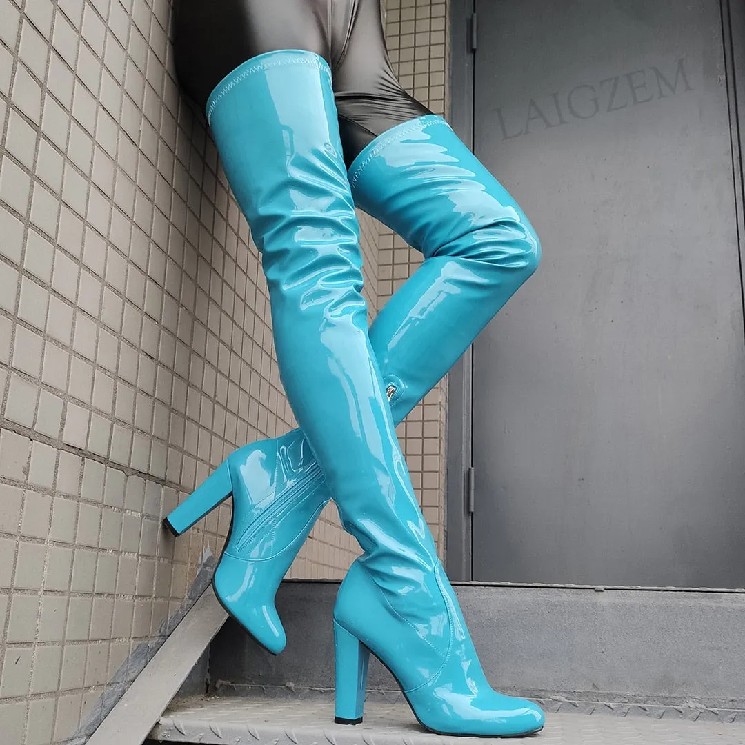 Round Toe Boots Chunky Heels
